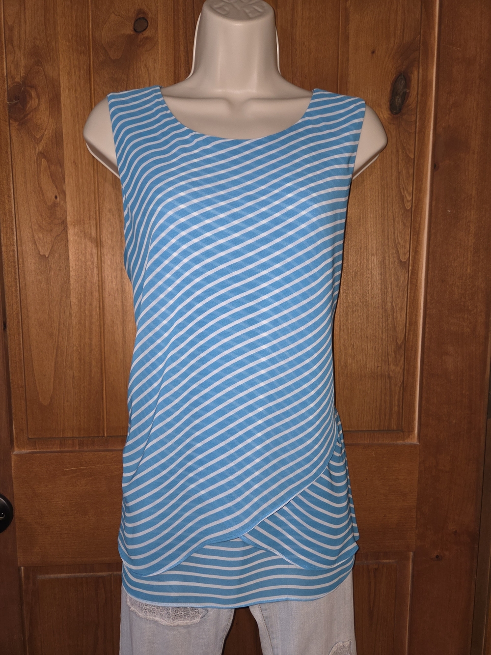 Chaus Blue & White Striped Sleeveless Layered Top